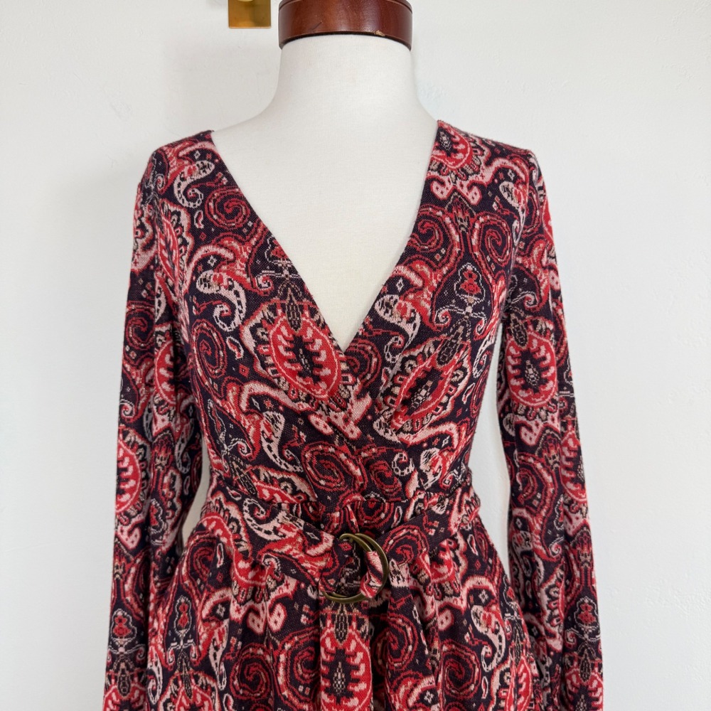 Maeve Anthropologie Paisley Belted Fit Flare Dress Pockets Small Boho Indie 70s - Picture 4 of 15